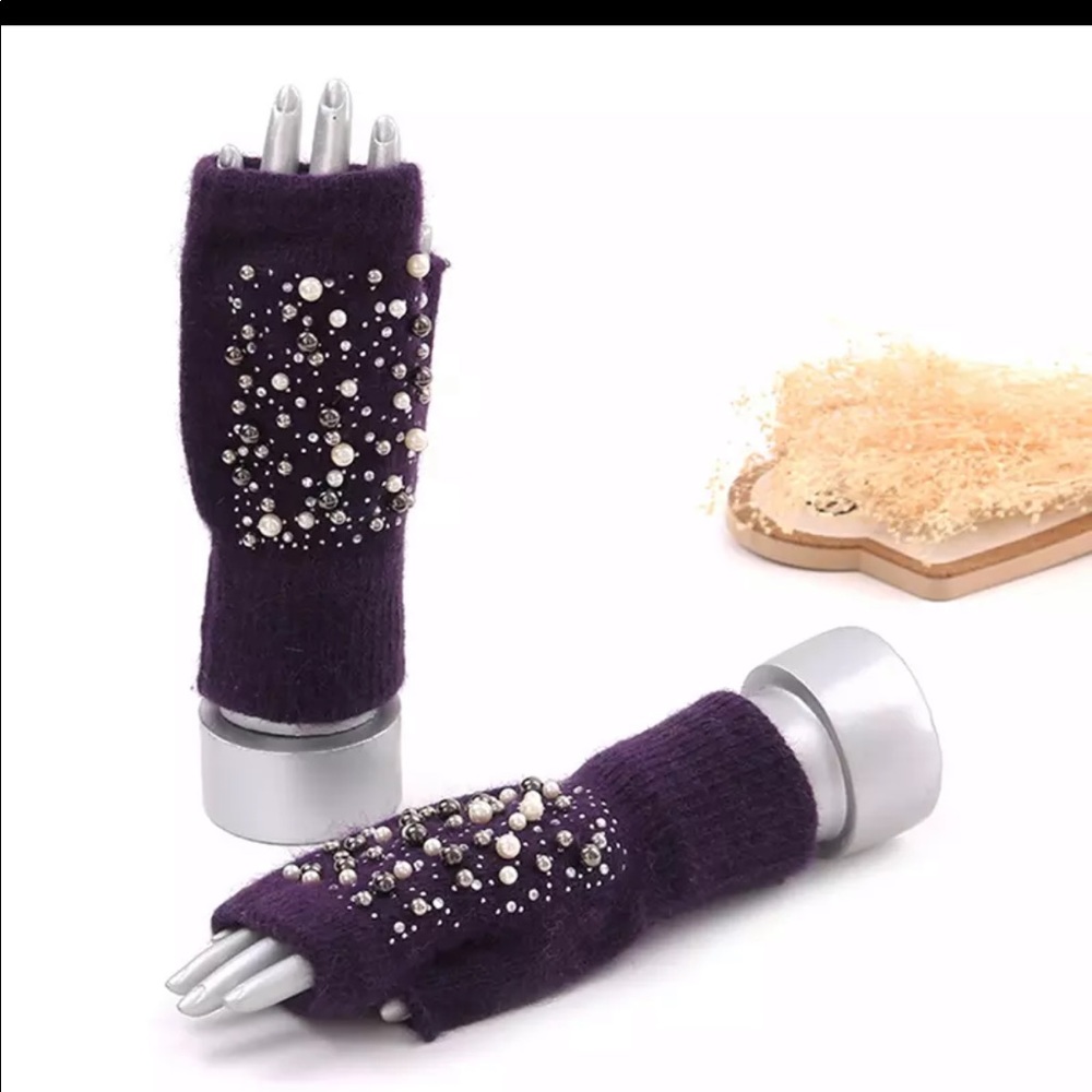 Fingerless Gloves RHINESTONE JEWELED PEARL HOLIDAY GIFT